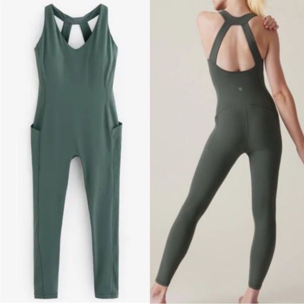 Athleta Transcend green full length activewear workout Bodysuit size xxs NWT